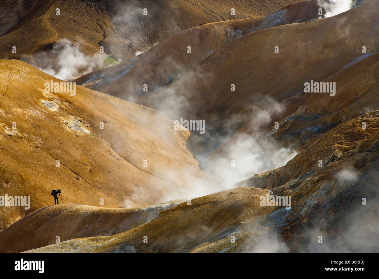 Fotograf in Kerlingafjoll geothermische Tal Island Stockfoto