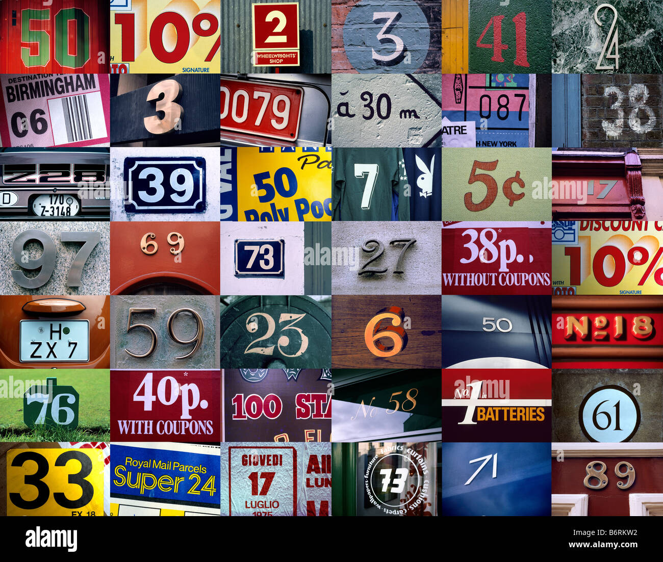 Mehreren 42 x Bild horizontale Montage von Zahlen, Ziffern und zahlen. Stockfoto