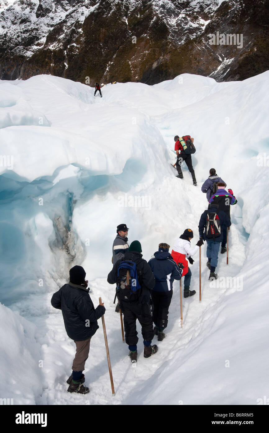 Gletscher-Wanderer. Heli-Wanderung-Reise. Fox-Gletscher. Süden der Insel. Neuseeland. Stockfoto