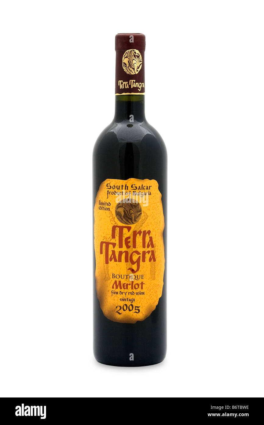 Bulgarien Terra Thangra Süd Sakar limitierte Boutique Merlot Jahrgang 2005 trocken Wein tief rot starkes Aroma Geschmack Wald Stockfoto