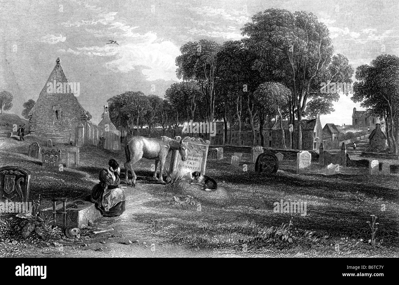 Kirkoswald und Tam O Shanter s Grab Kupferstich von David Octavius Hill 1802 bis 1870 19. Jahrhundert Illustration Stockfoto