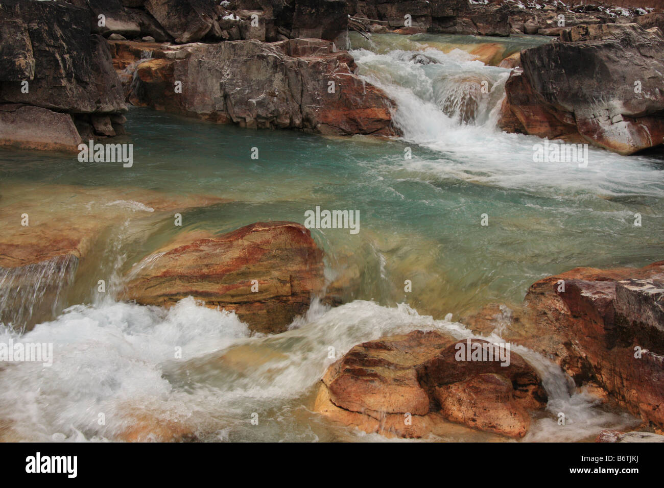 Turbulente Tokumm Creek am Marble Canyon in Kootenay National Park, Britisch-Kolumbien Stockfoto