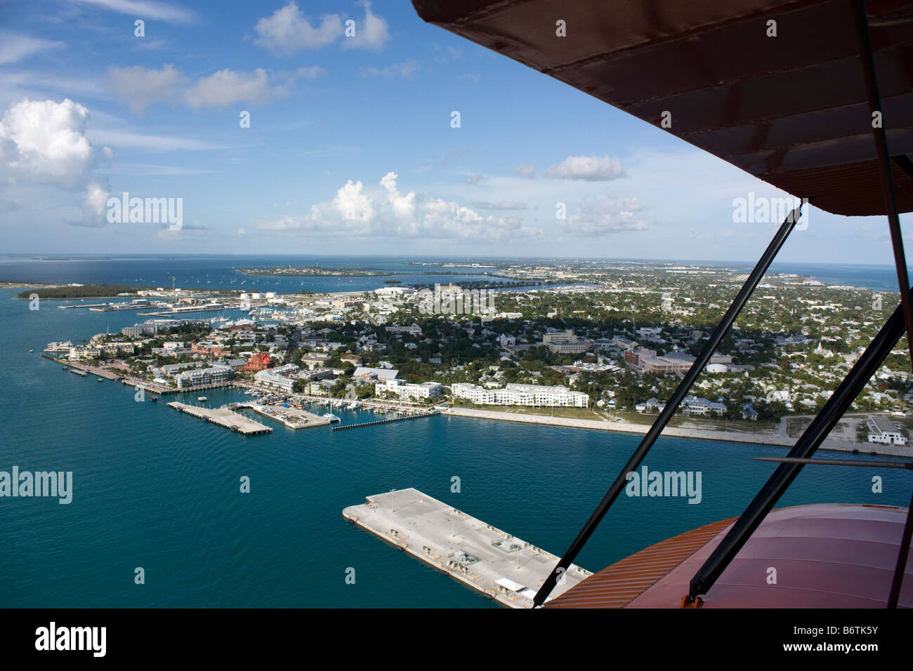 Luftaufnahme von Key West Florida aus offenem Cockpit Flugzeug genommen Stockfoto