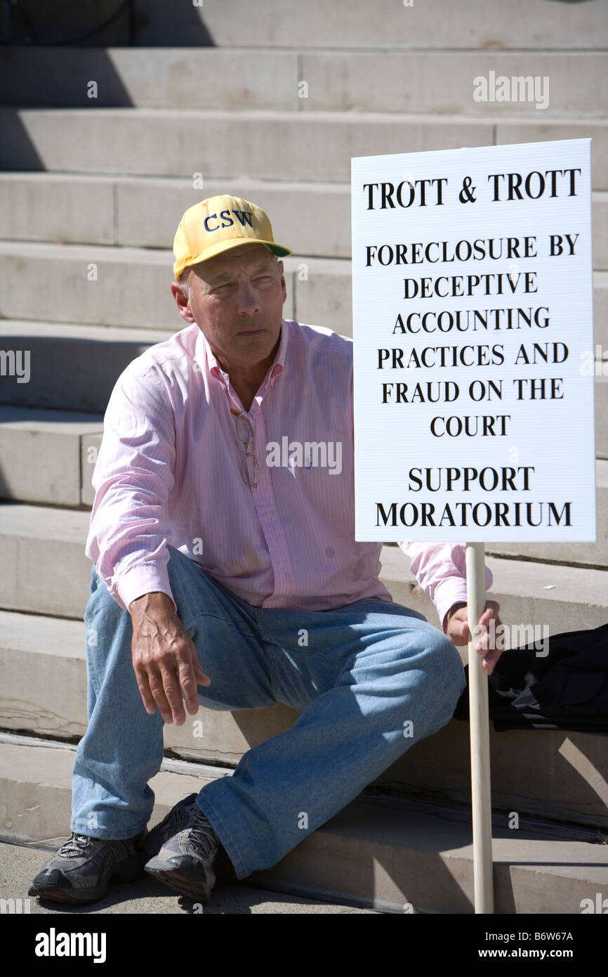 Protest gegen Zwangsvollstreckungen in Lansing, Michigan State Capitol Building statt Stockfoto