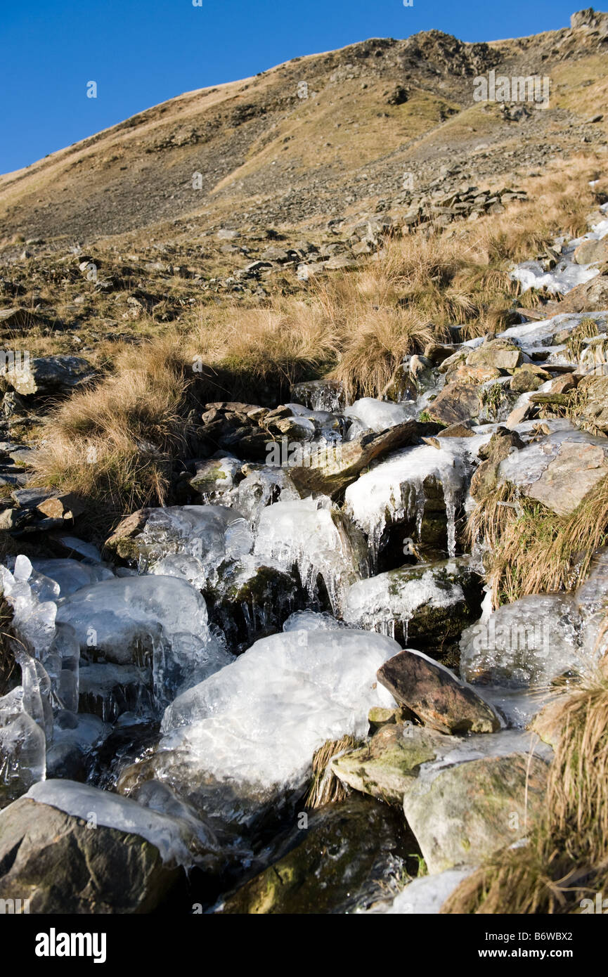 Gefrorene Stream in Cwm Ystwyth Ceredigion Mid Wales UK Januar 2009 Stockfoto