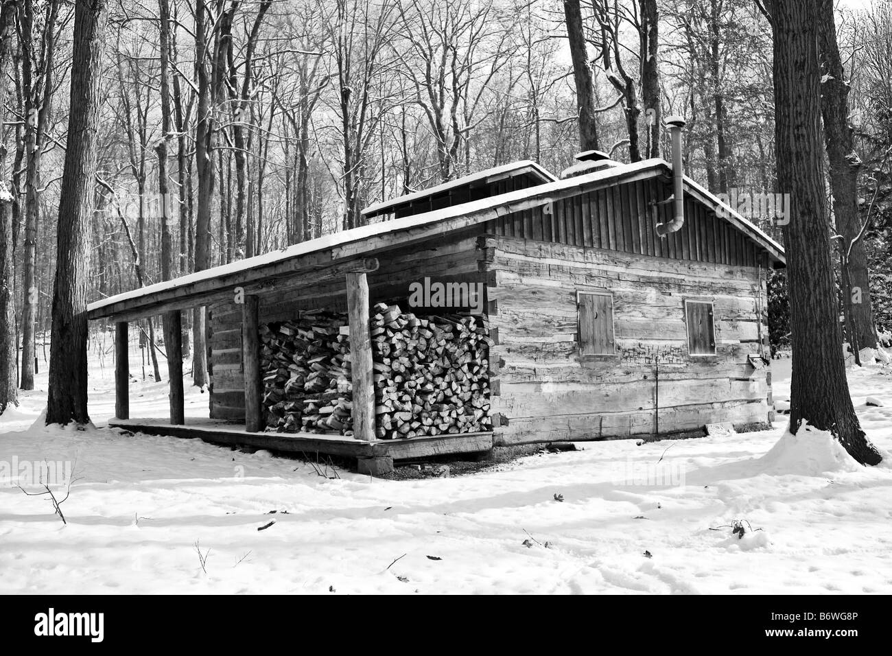 Hütte im wald im winter Schwarzweiß-Stockfotos und -bilder - Alamy
