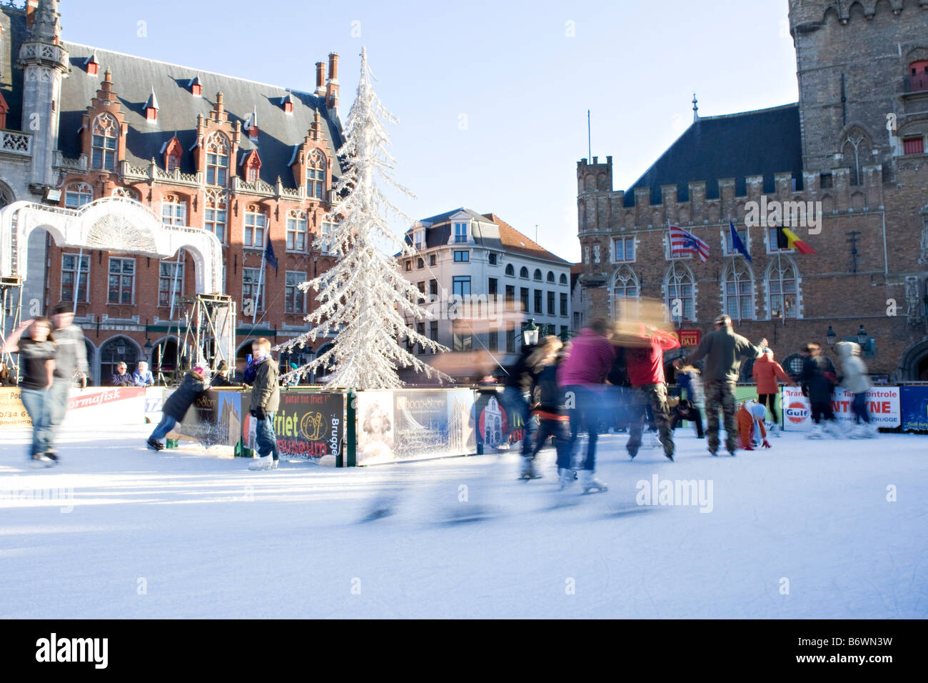 Eisbahn Weihnachten Markt Brügge Belgien Stockfoto