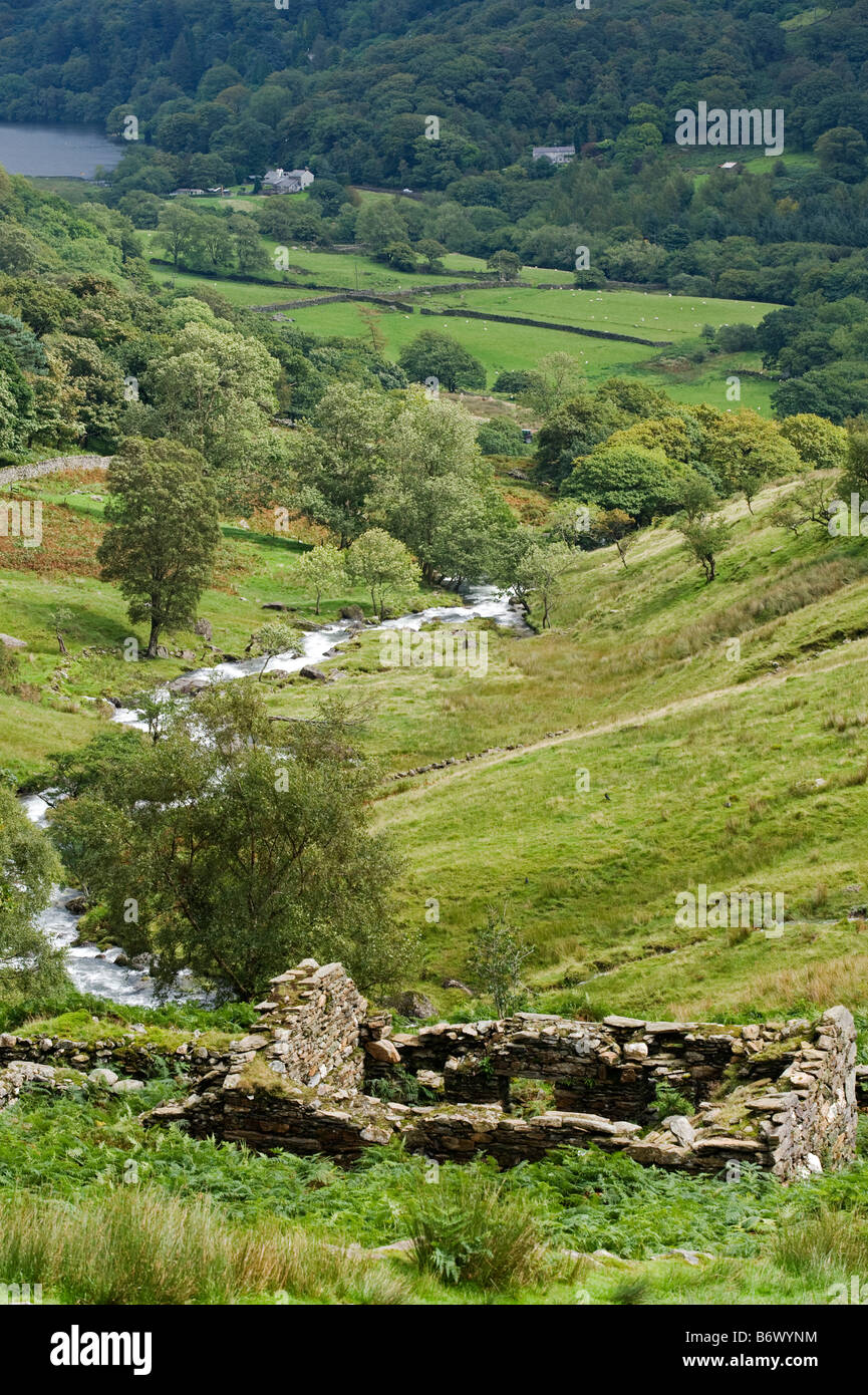 Wales, Conwy, Snowdonia. Afon Cwm Llan stürzt sich in eine Reihe von Wasserfällen neben eines der Routen bis Snowdon Stockfoto