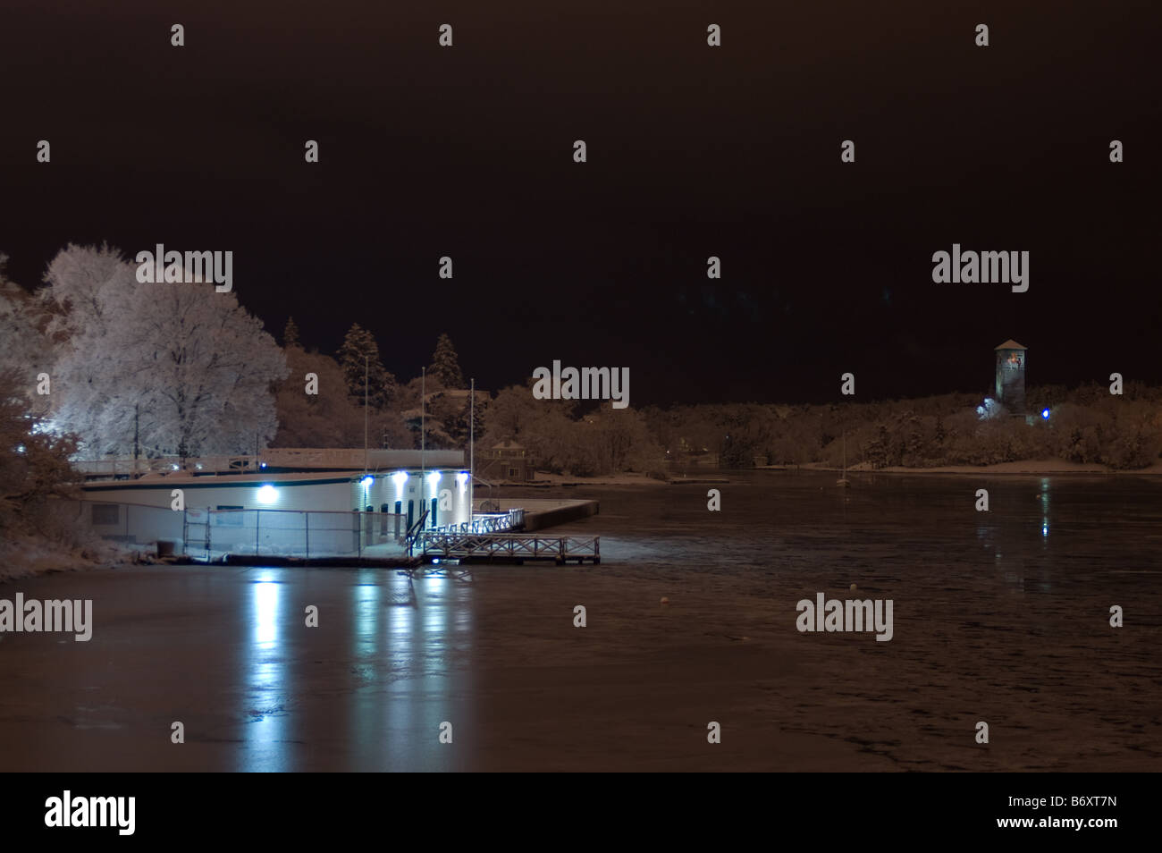 Waegwaealtic in Halifax Nova Scotia nach einem Schneesturm in der Nacht mit dem Dingle im Hintergrund den nordwestlichen Arm nachschlagen Stockfoto
