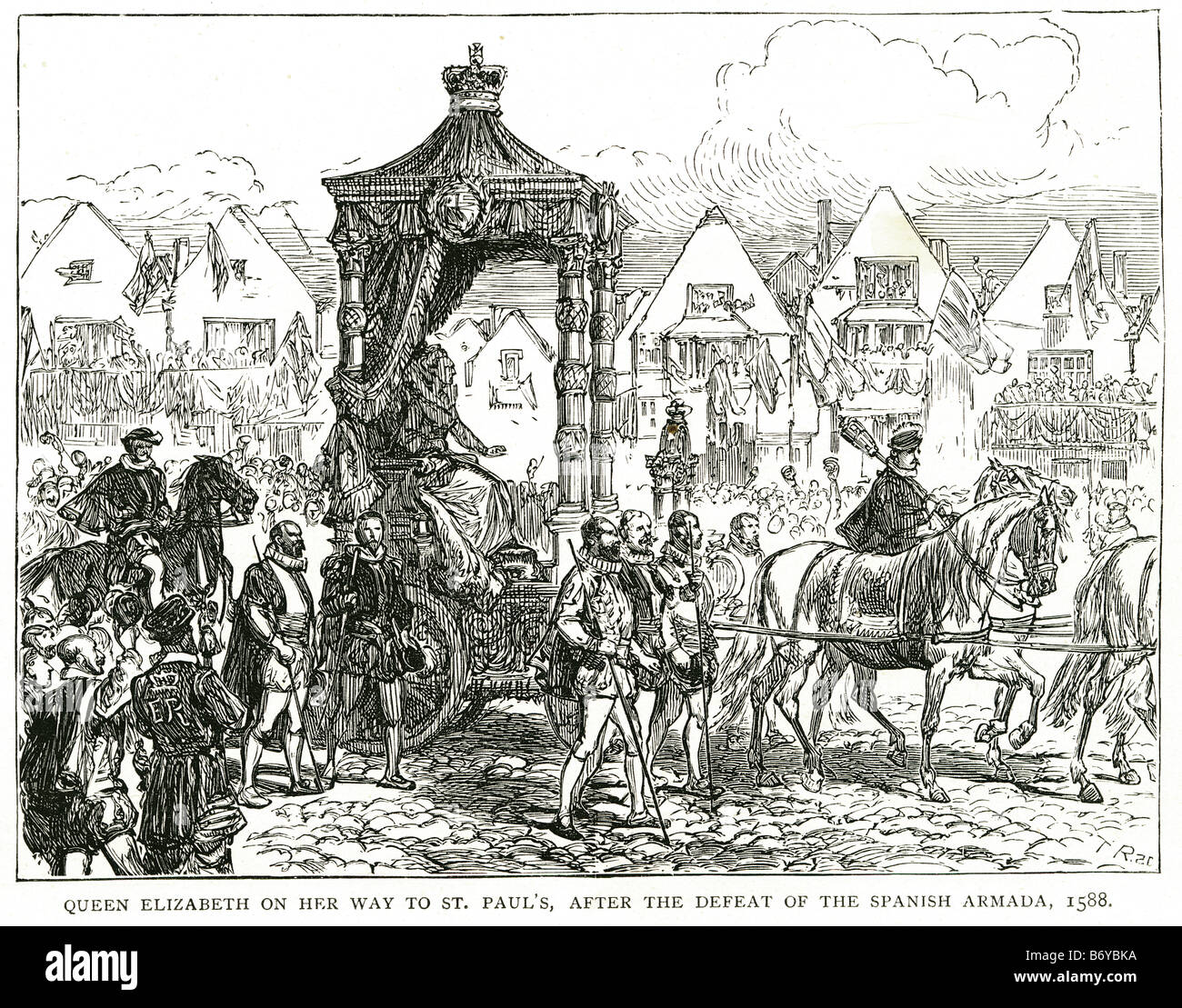 Königin Elisabeth auf dem Weg nach St. Pauls nach der Niederlage der spanischen Armada 1588 Krieg brach zwischen Spanien und England in Stockfoto