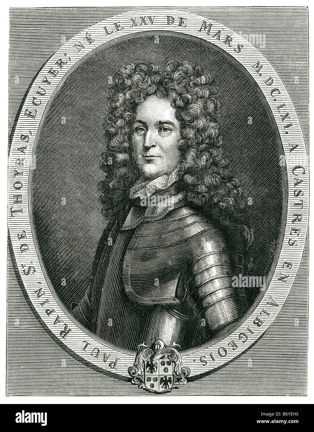 Paul rapin Sieur de Thoyras Halsstellung Ne le Xxv de mars M. dc. LXI. ein Castres En Albi. Historiker 1661 1725 Stockfoto