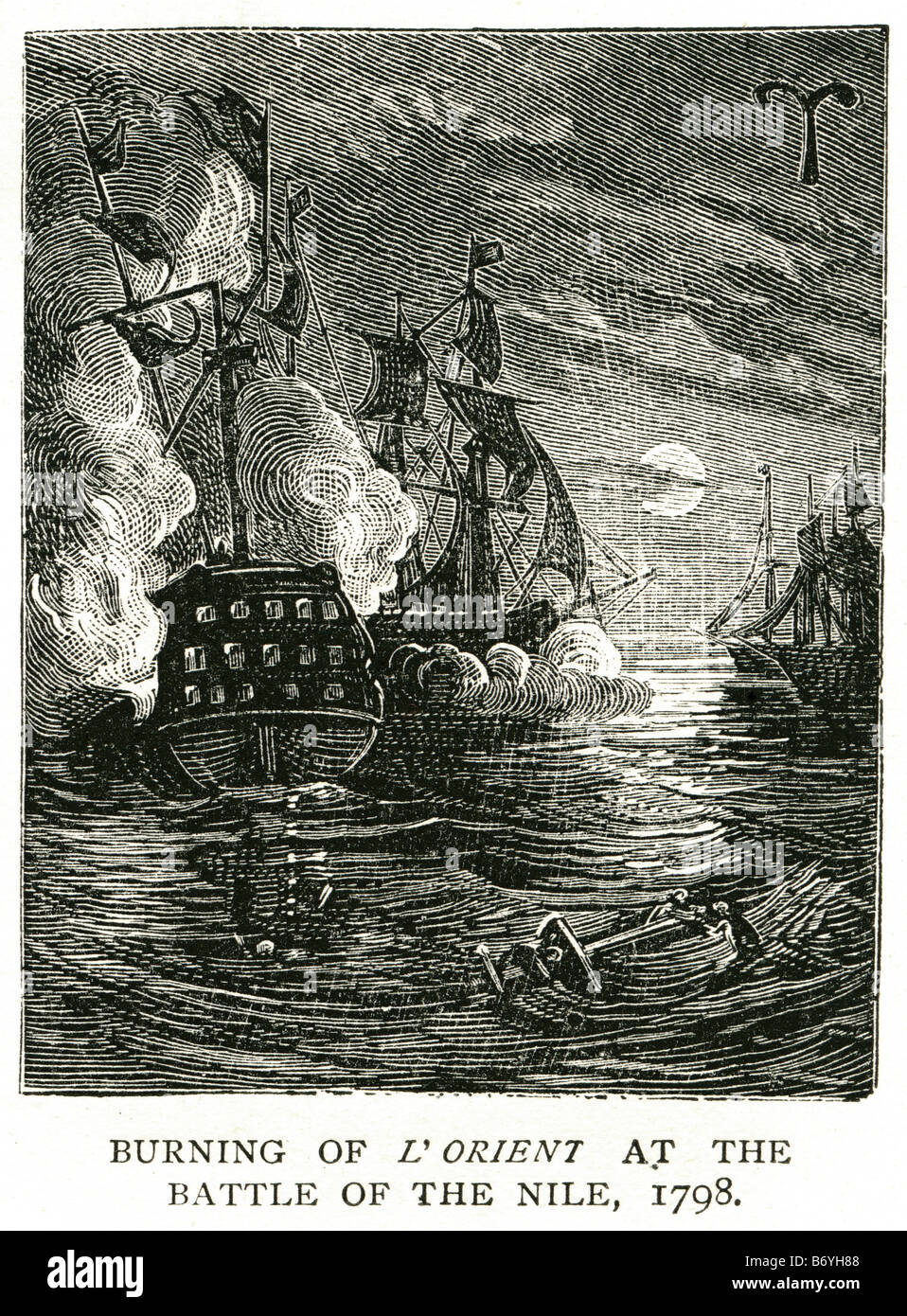 Verbrennung von l ' Orient in der Schlacht des Nils 1798 Flotte Aboukir Bucht britische, Admiral Horatio Nelson Französisch Alexandria Napoleon Stockfoto
