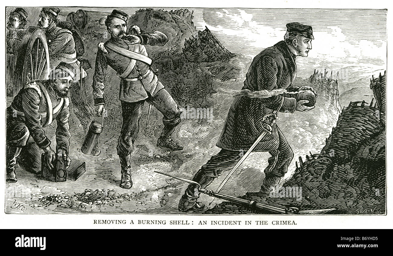 Entfernen einer brennenden Schale einen Vorfall in der Krim Oriental Krieg Vostochnaya Voina Russian Empire Vereinigtes Königreich Stockfoto