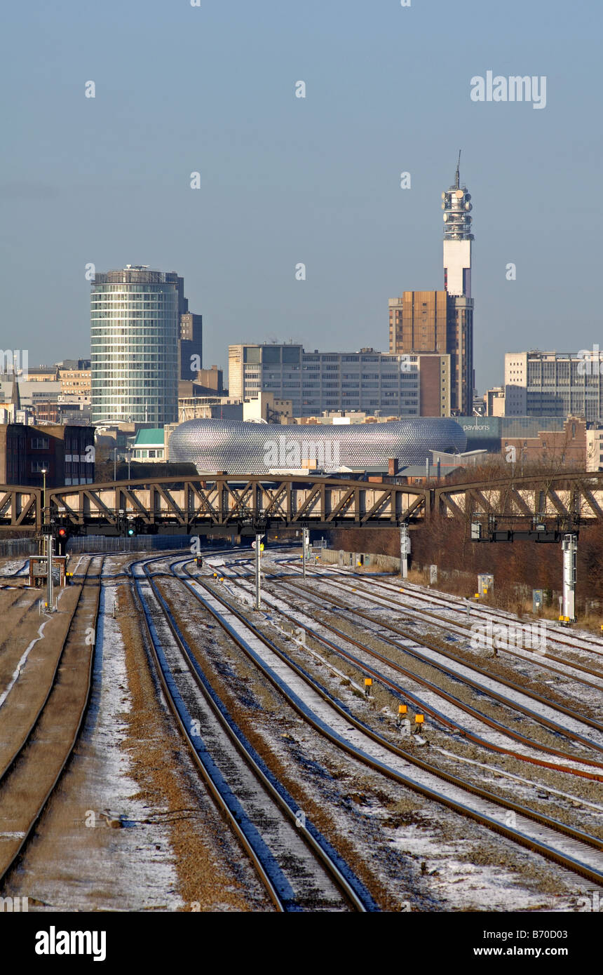 Stadtzentrum von Birmingham im Winter gesehen vom Bahnhof Small Heath, West Midlands, England, UK Stockfoto
