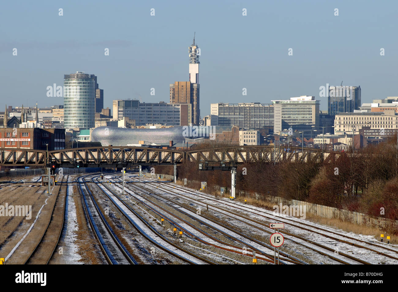 Stadtzentrum von Birmingham im Winter gesehen vom Bahnhof Small Heath, West Midlands, England, UK Stockfoto