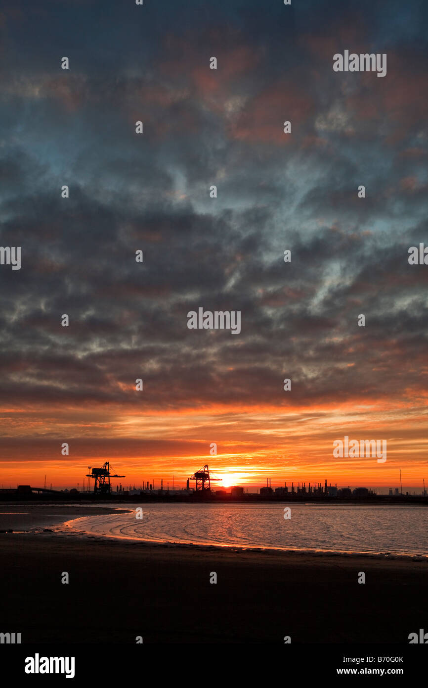Sonnenuntergang am Bran Sands Redcar Teesside Nordostengland Stockfoto