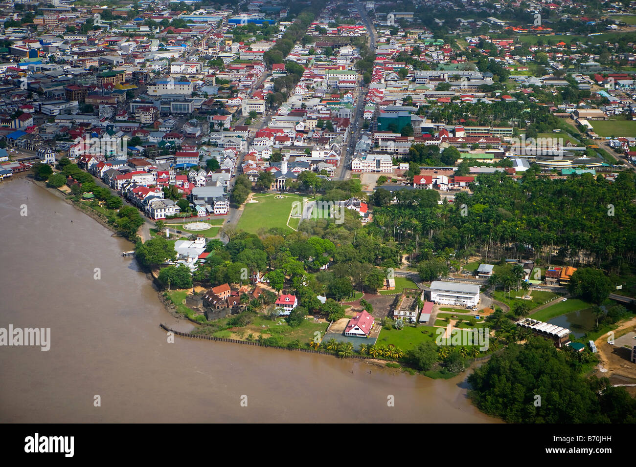 Suriname, Paramaribo, alte Festung Zeelandia genannt. Luft. Stockfoto