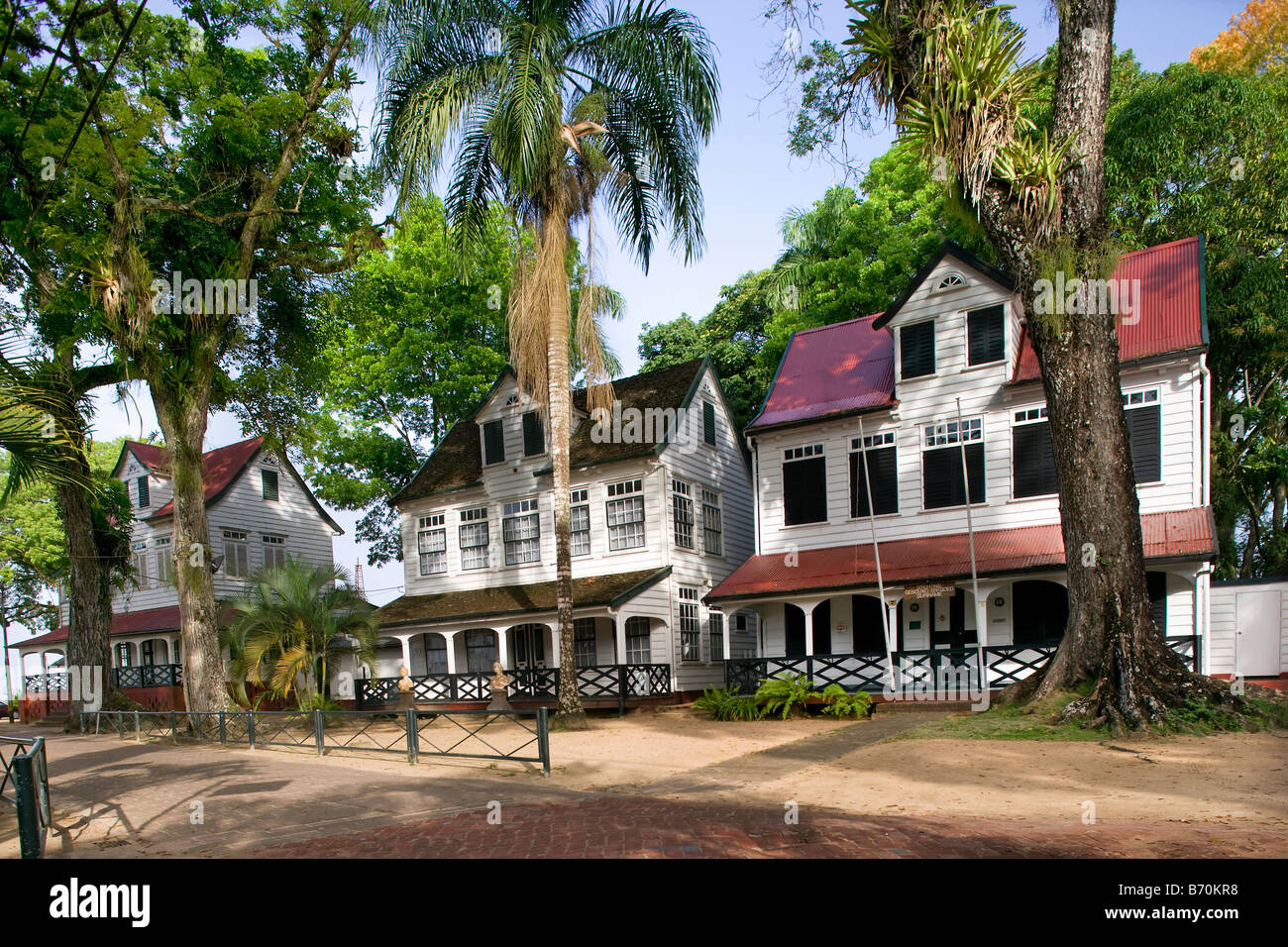 Paramaribo, Surinam-historische Häuser in der Nähe von alten Fort Zeelandia genannt. Stockfoto