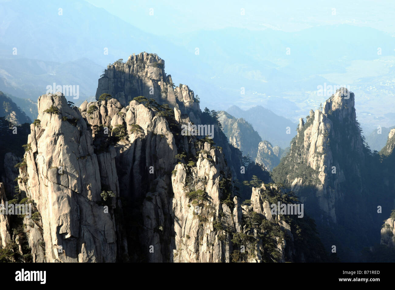 Granitberge, Huangshan Geopark, gelben Berg, Anhui, China. Stockfoto