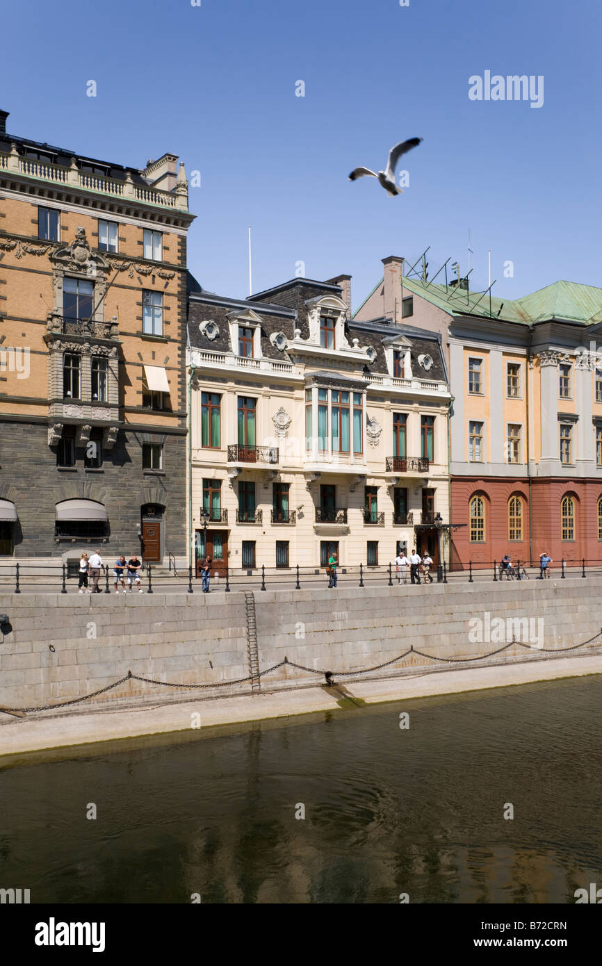 Das Sager Haus in Stockholm mit den schmiedeeisernen Balkonen ist die offizielle Residenz des schwedischen Ministerpräsidenten. Stockfoto