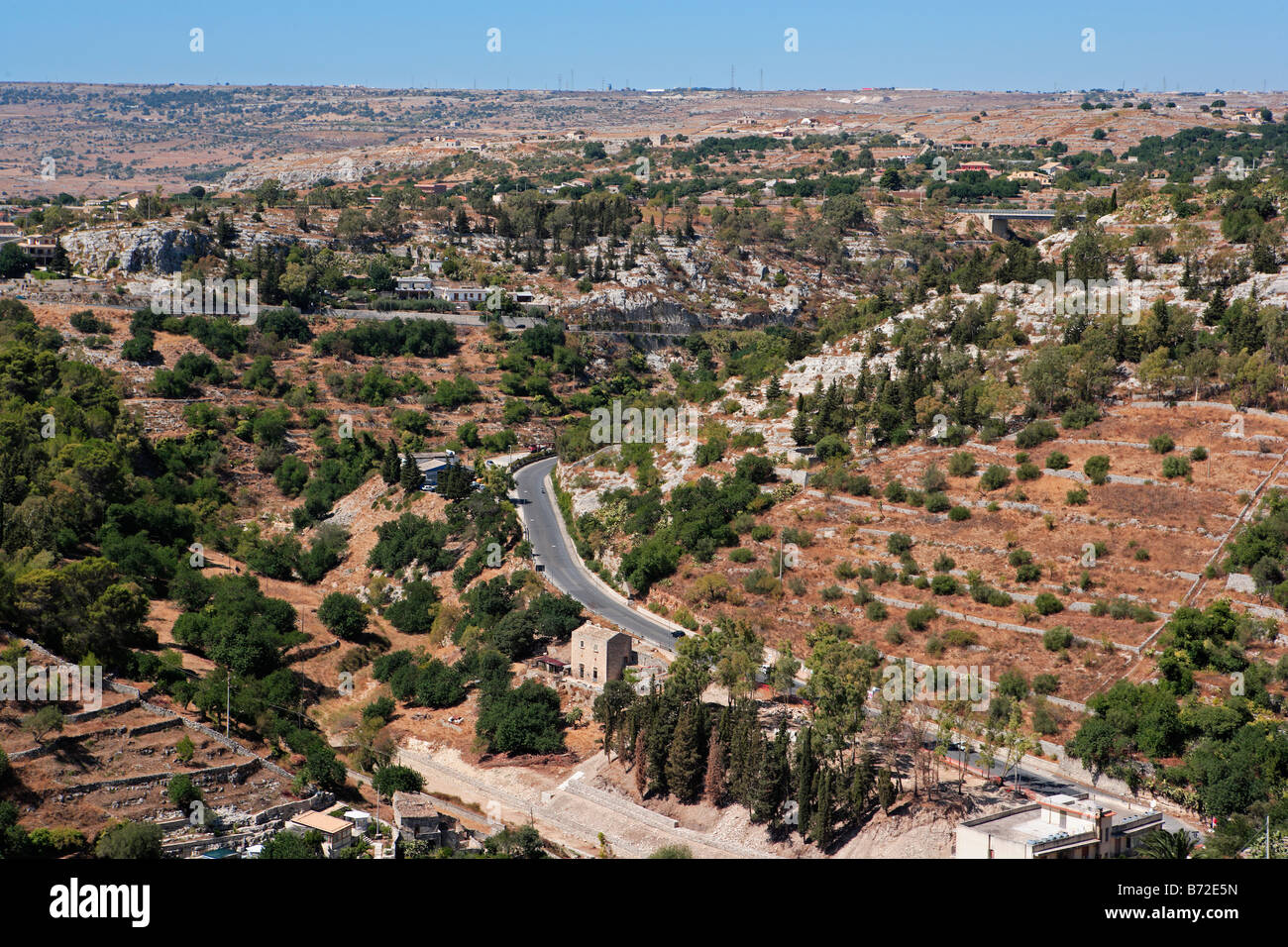 Überblick über die Landschaft rund um Modica, Sizilien Stockfoto