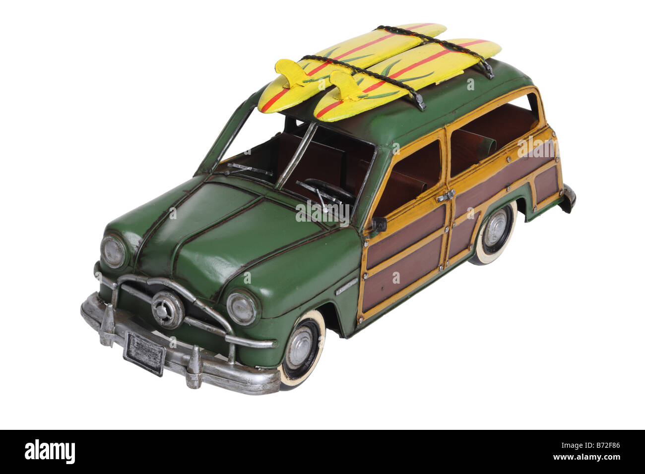 Klassische Woody Surfen Automobil Modell ausgeschnitten auf weißem Hintergrund Stockfoto