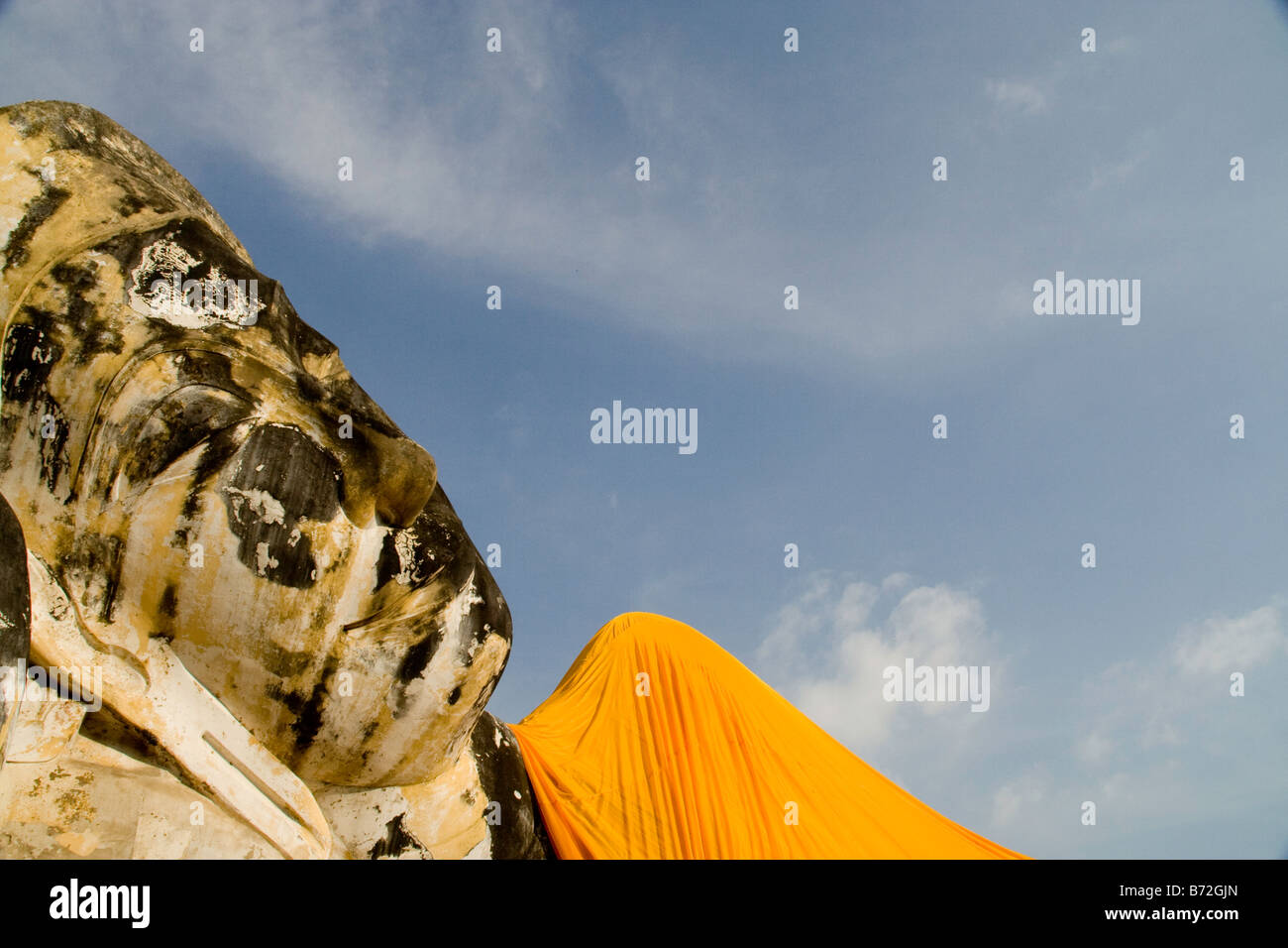 Gesicht des liegenden Buddha, Ayutthaya, Thailand Stockfoto