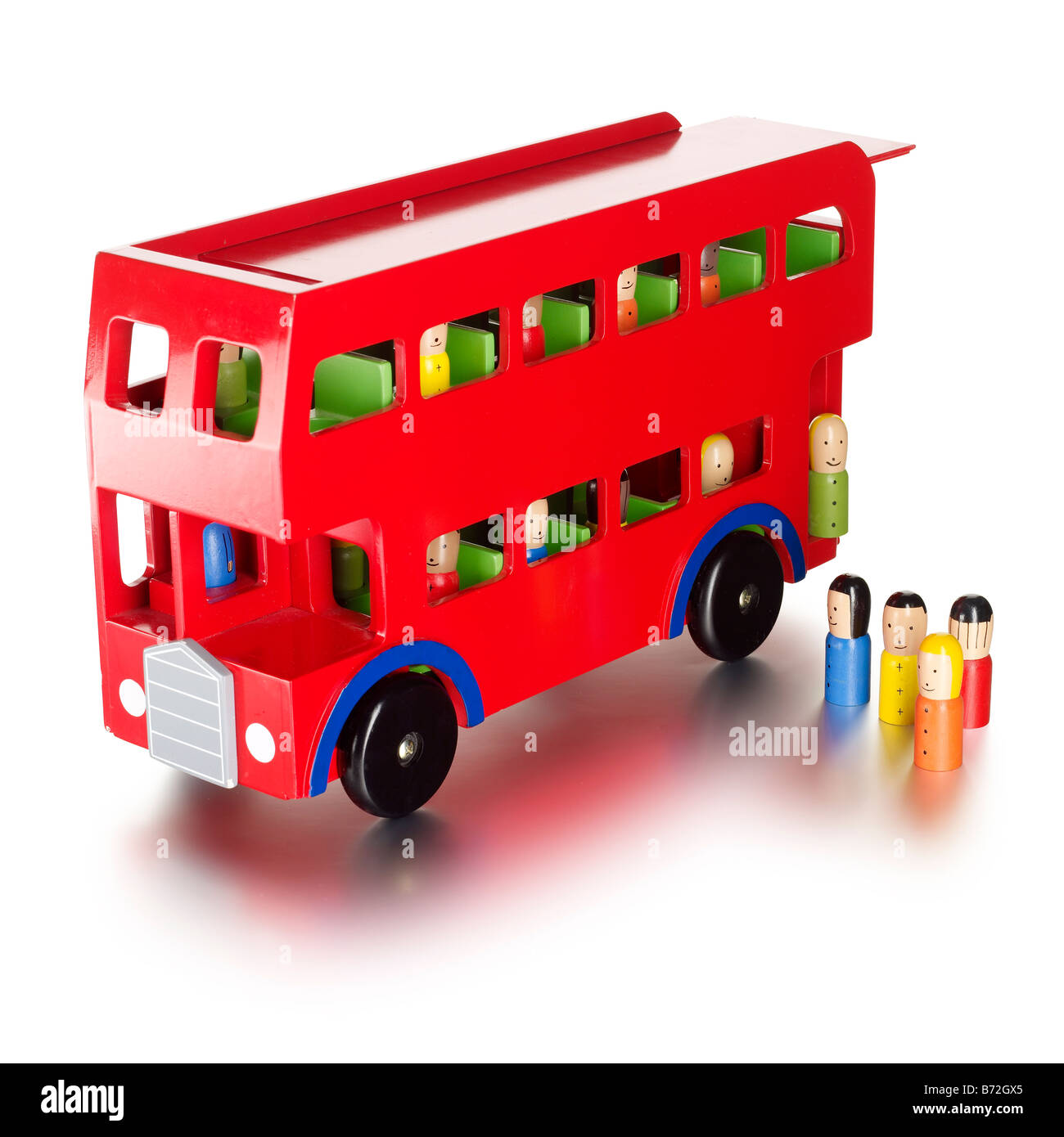 roter Spielzeug aus Holz London bus Stockfoto