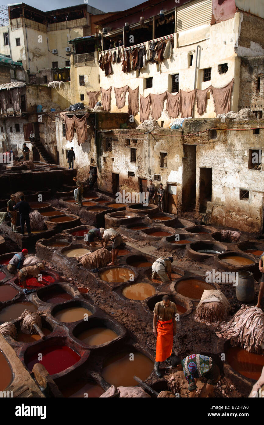 Becken der Farbe in der Fes Gerbereien, Fes, Marokko Stockfoto