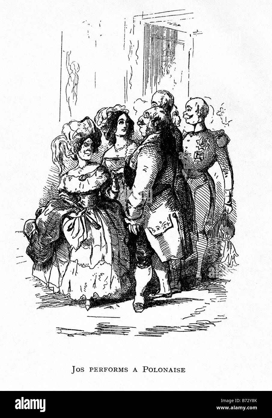 Jos führt eine Polonaise durch W M Thackeray Linie Illustration von Vanity Fair Stockfoto