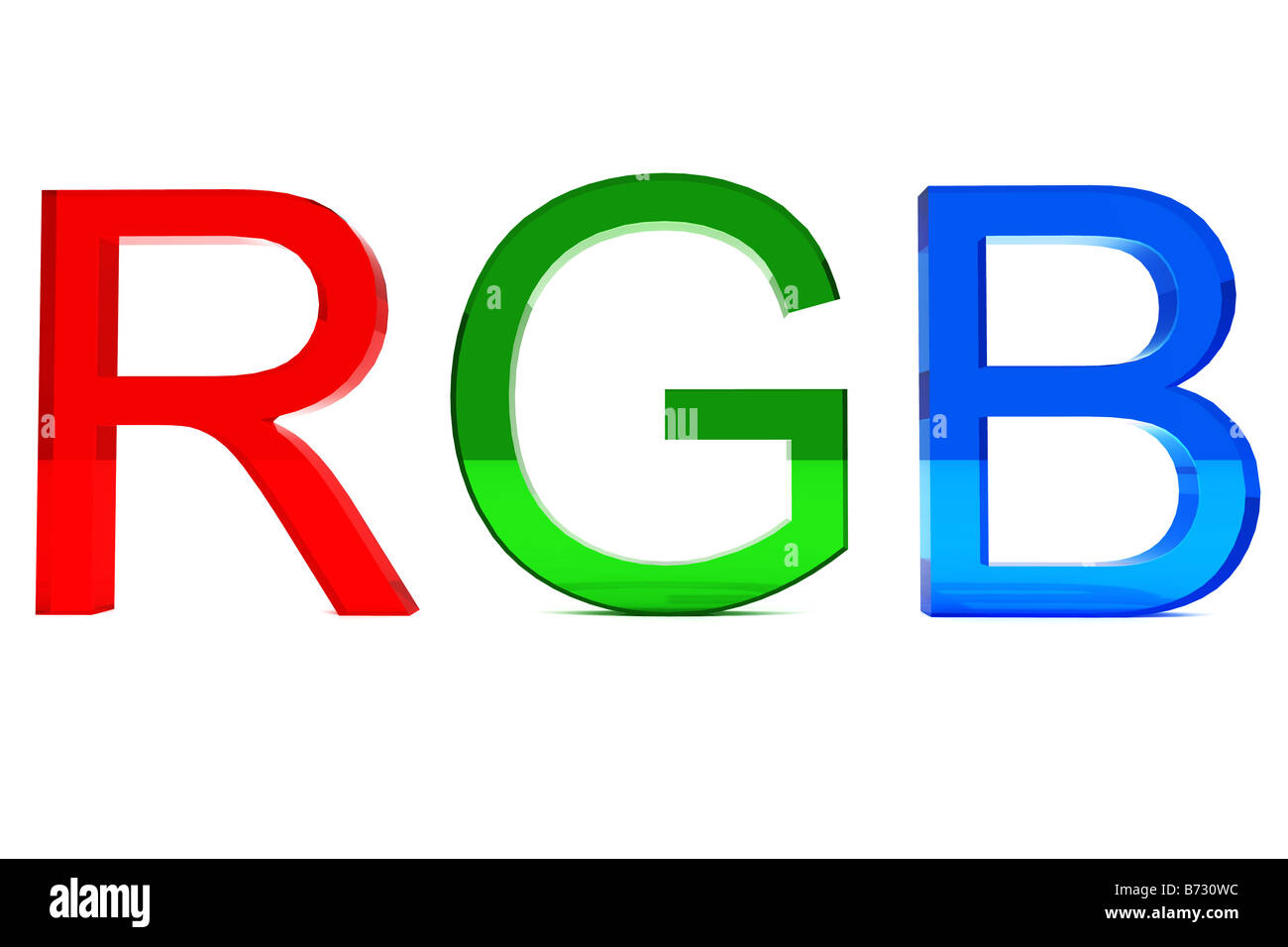 Digital erzeugte Bild der Buchstaben RGB in einem Glasmaterial Stockfoto