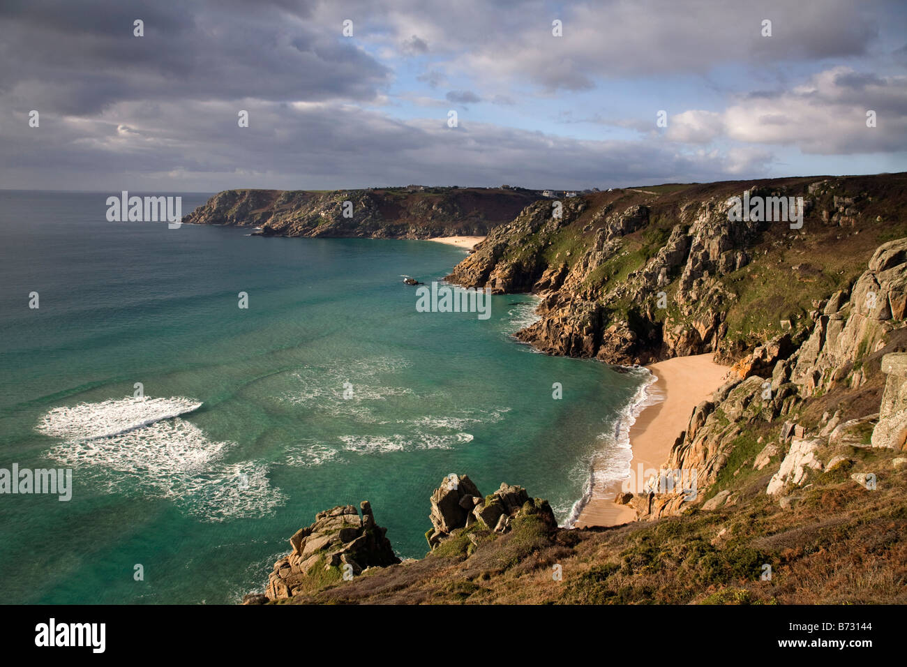 Blick in Richtung Porthcurno cornwall Stockfoto