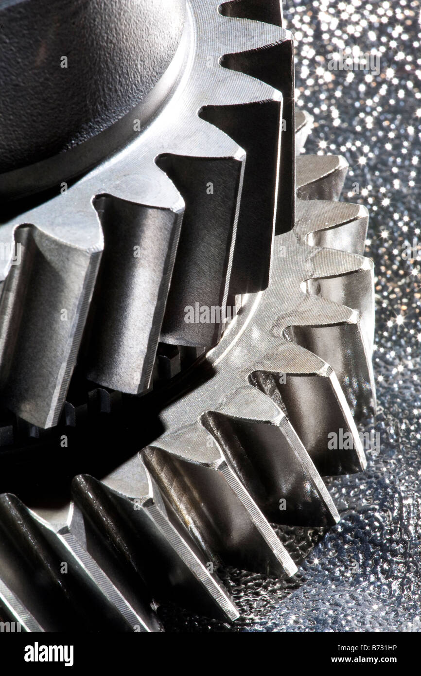 Artistic Nahaufnahme von Metall Zahnräder aus einem Kfz-Motor Stockfoto