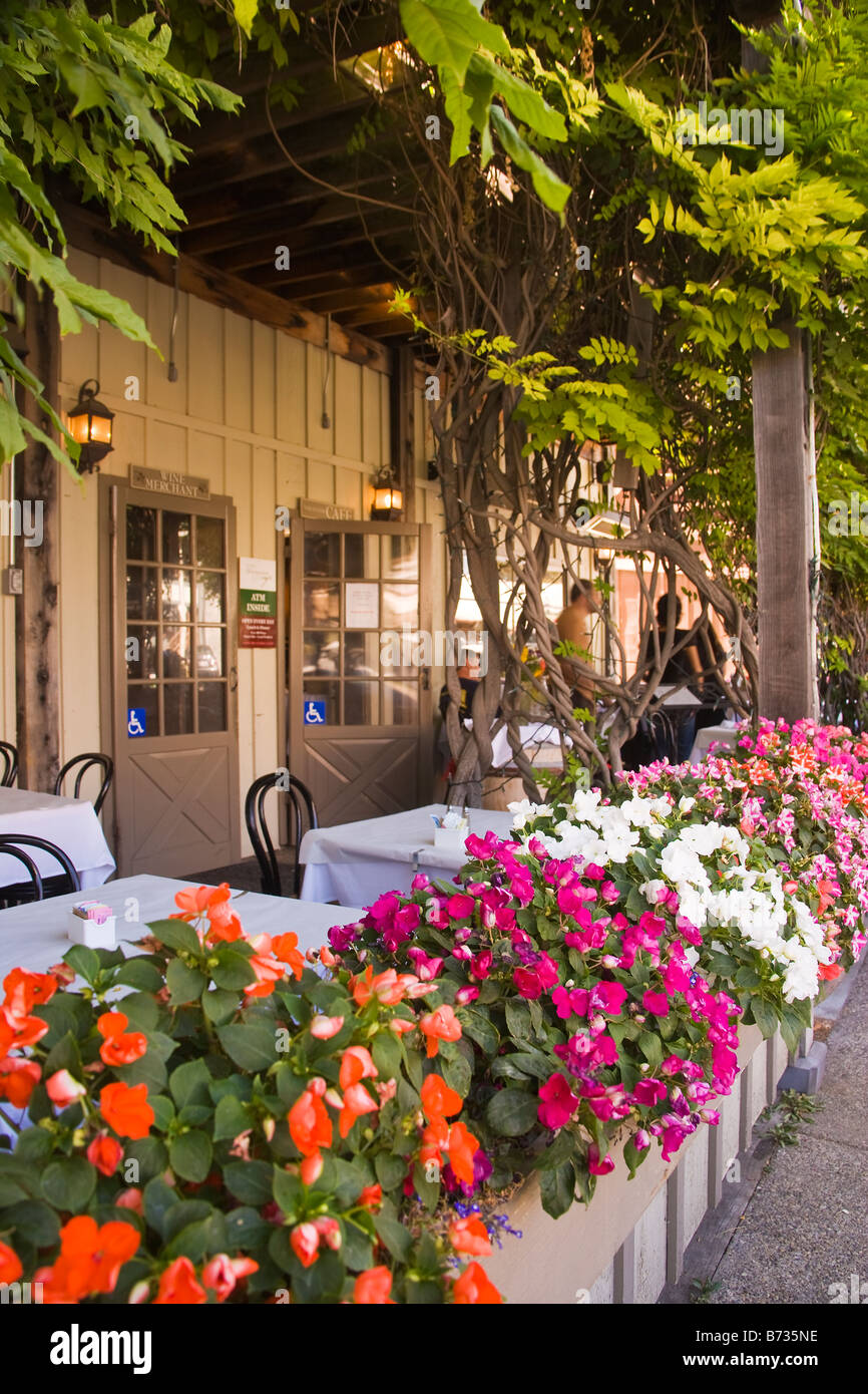 Terrasse im Los Olivos Cafe und Wine Merchant Los Olivos Santa Ynez Valley California Vereinigte Staaten von Amerika Stockfoto