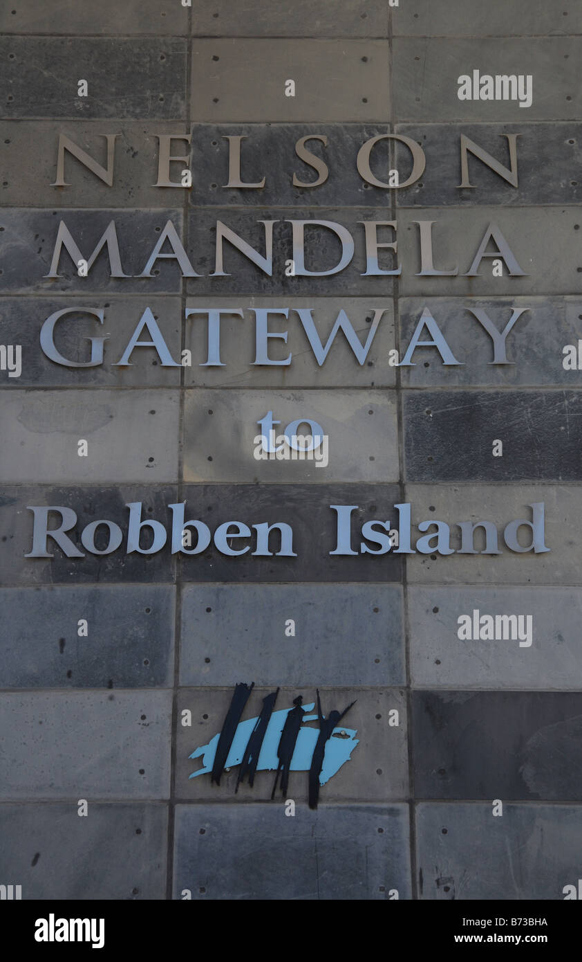 Nelson Mandela Gateway Zeichen nach Robben Island an der V & A Waterfront in Kapstadt, Südafrika Stockfoto