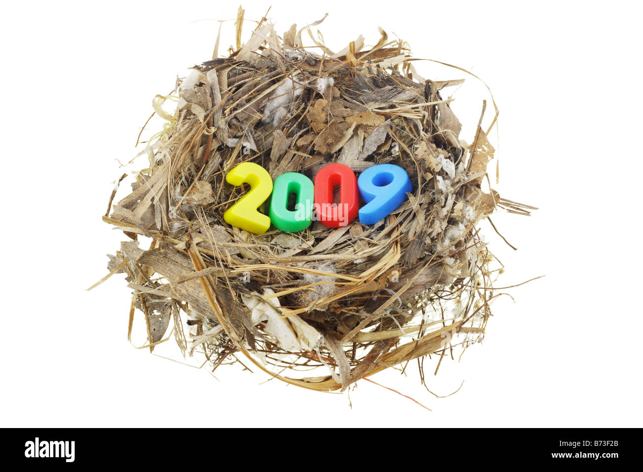 Nummer Kunststoffblöcke Bird nest bedeutete den Beginn des Jahres 2009 Stockfoto