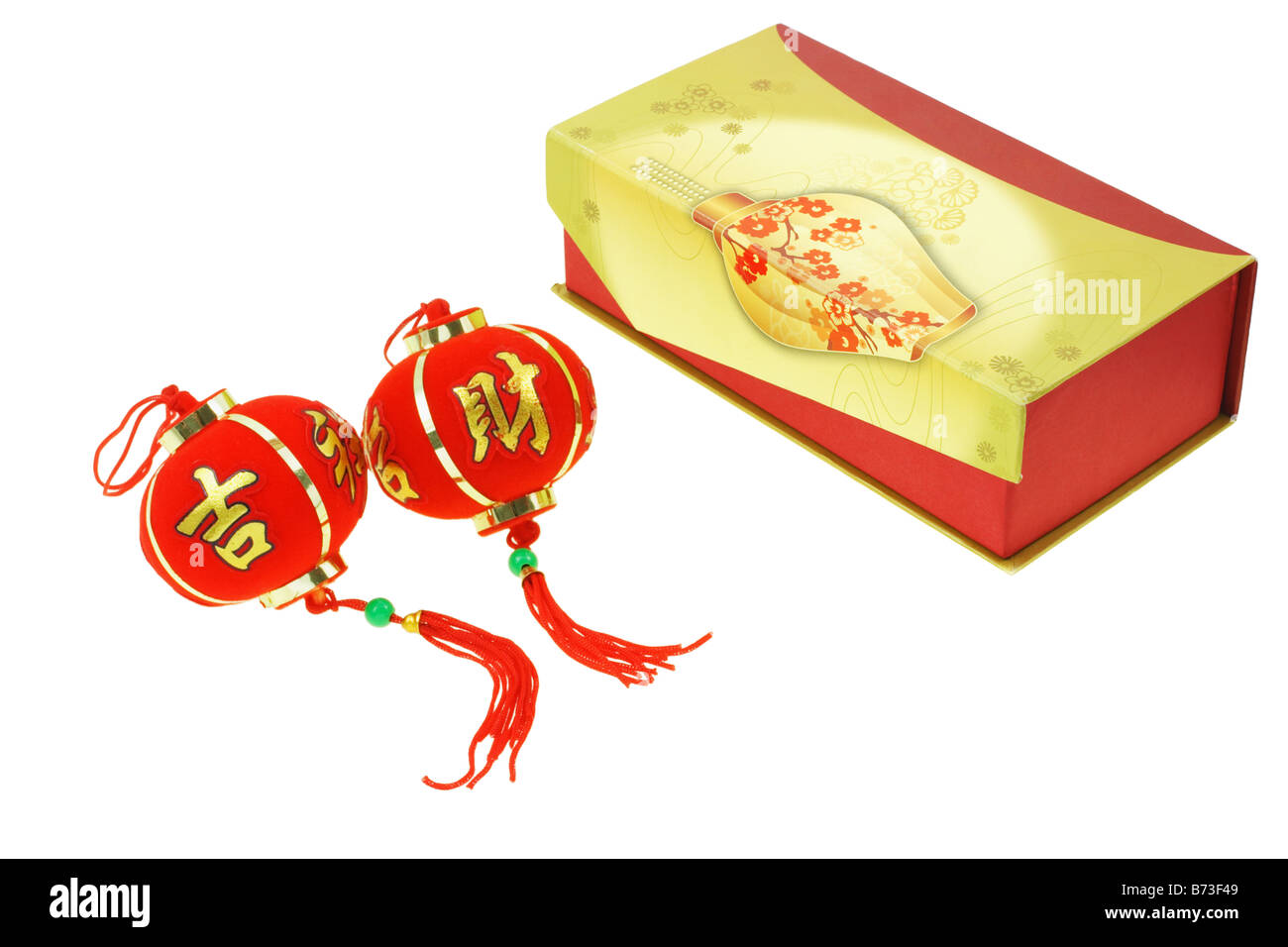 Chinesisches Neujahr Laterne Ornament und Geschenk-Box auf weißem Hintergrund Stockfoto