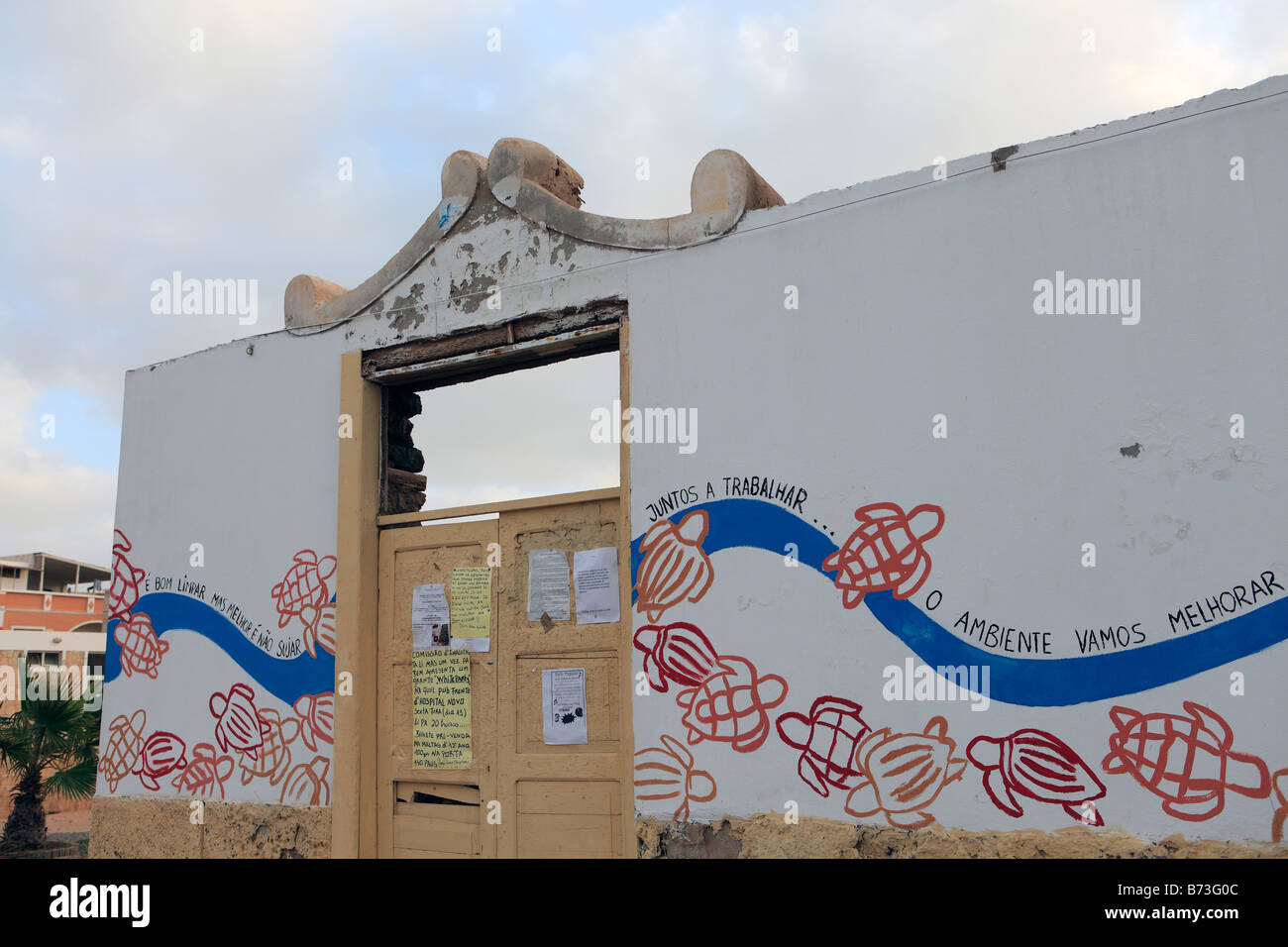 Kap Verde Inseln Boa Vista Sal Rei eine Wand mit Schildkröte Malerei Stockfoto