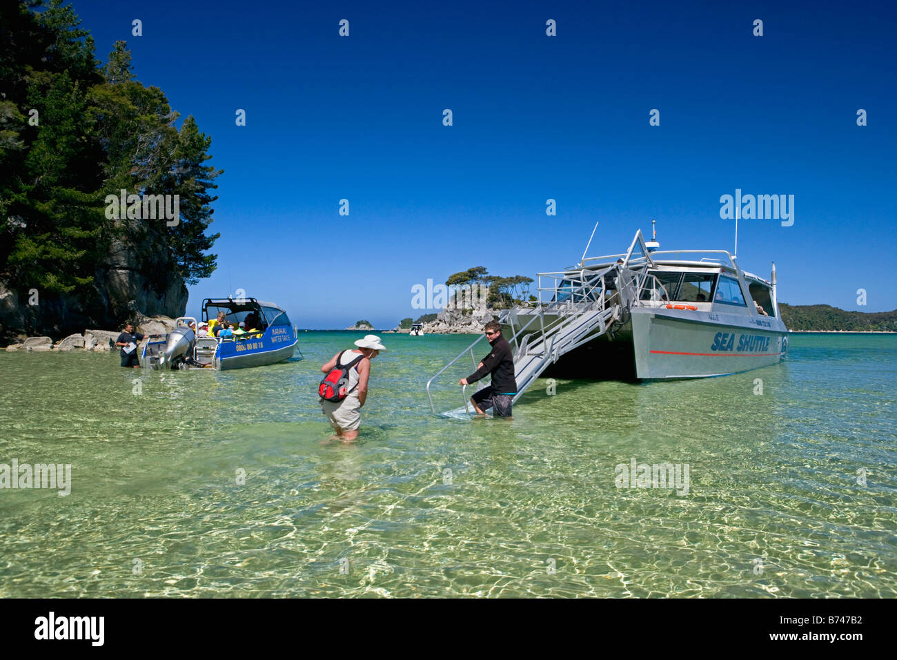 Neuseeland, Südinsel, Abel Tasman National Park. Wassertaxi. Stockfoto