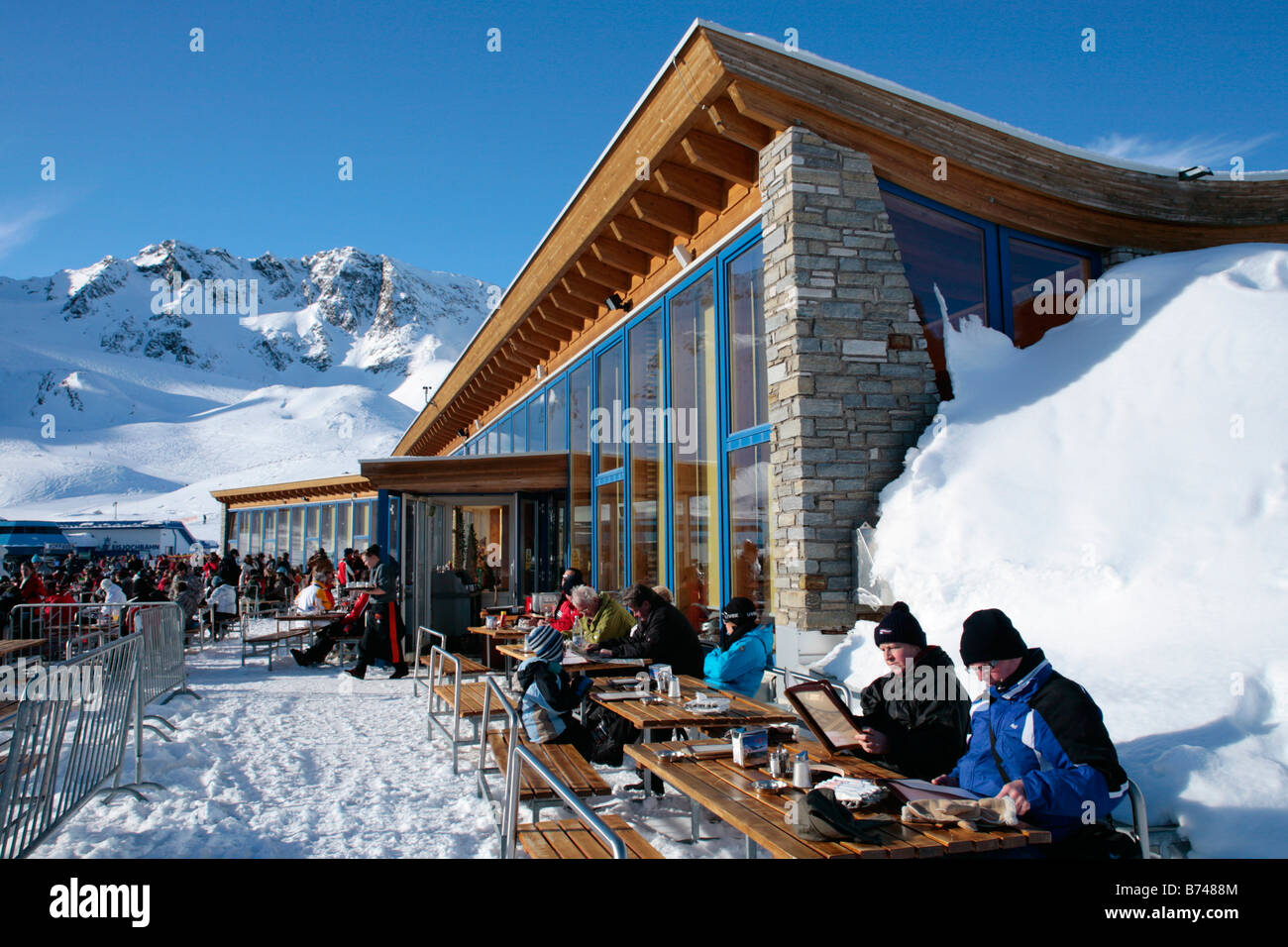 Restaurant Gamsgarten am Stubaier Gletscher in Tirol, Österreich Stockfoto