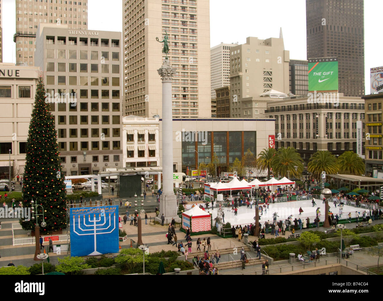 Die Safeway Urlaub Eisbahn am Union Square, San Francisco Stockfoto