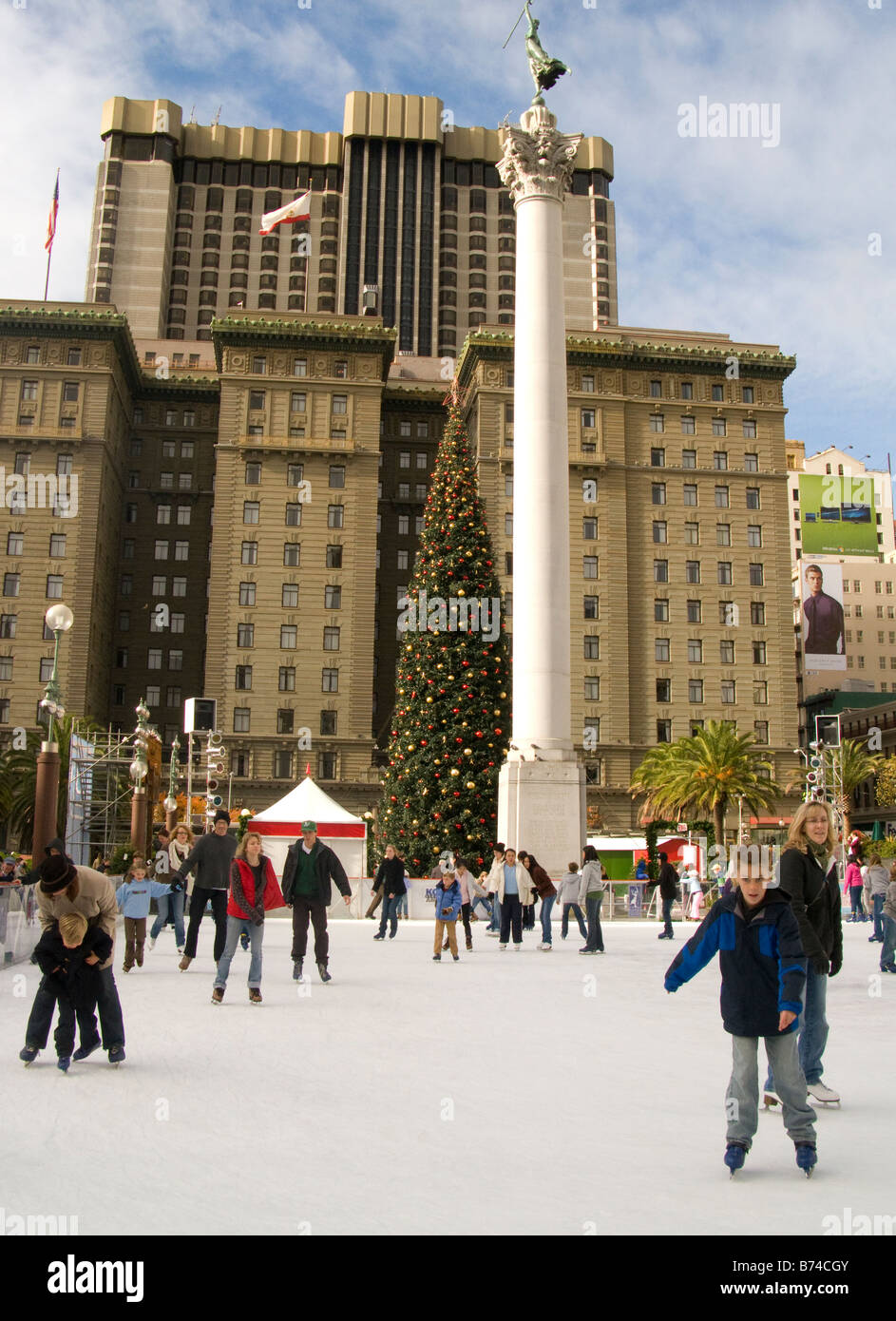 Die Safeway Urlaub Eisbahn am Union Square, San Francisco, Kalifornien Stockfoto