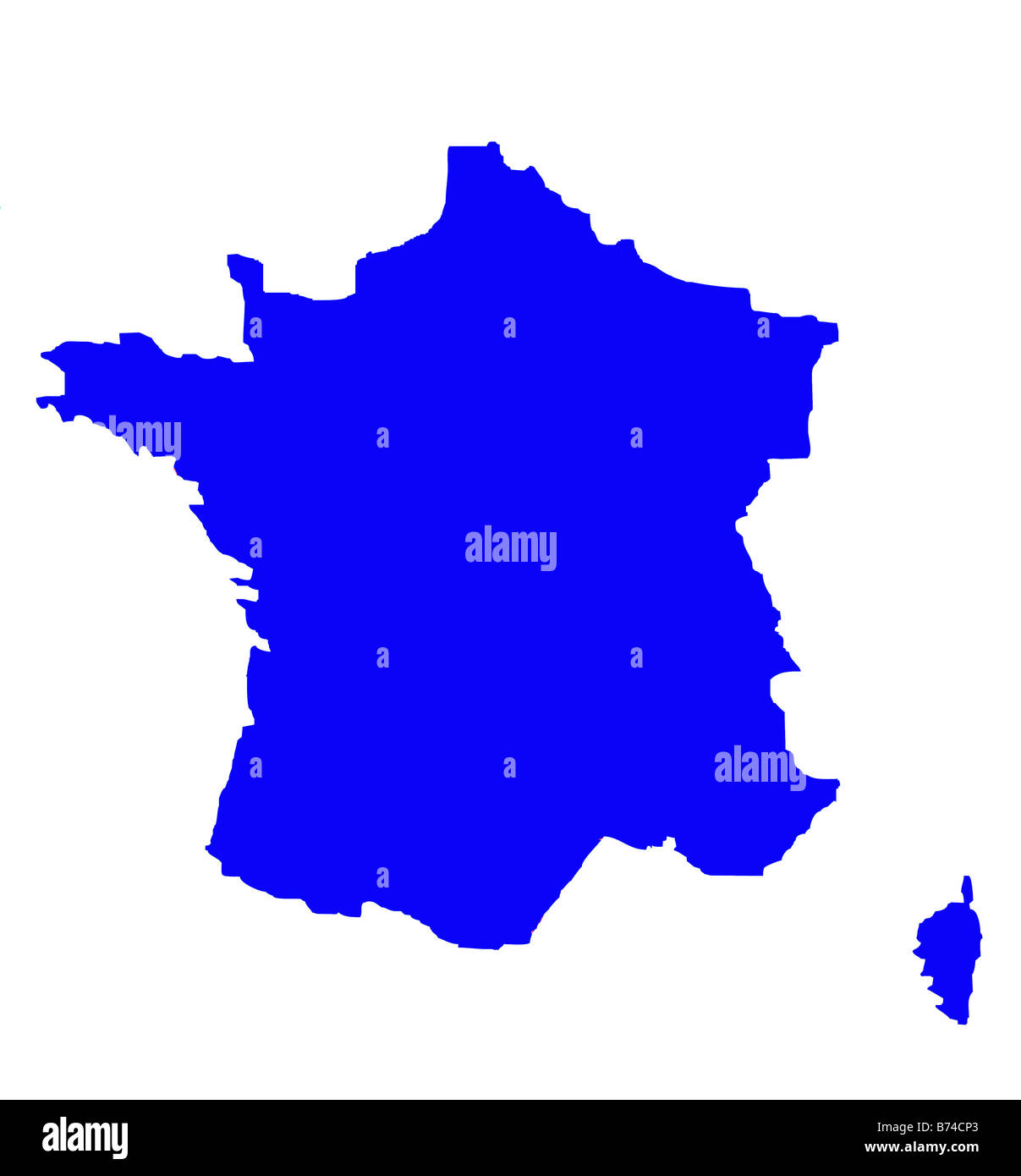 Der Umriß des Landes von Frankreich in blau auf weißem Hintergrund isoliert Stockfoto