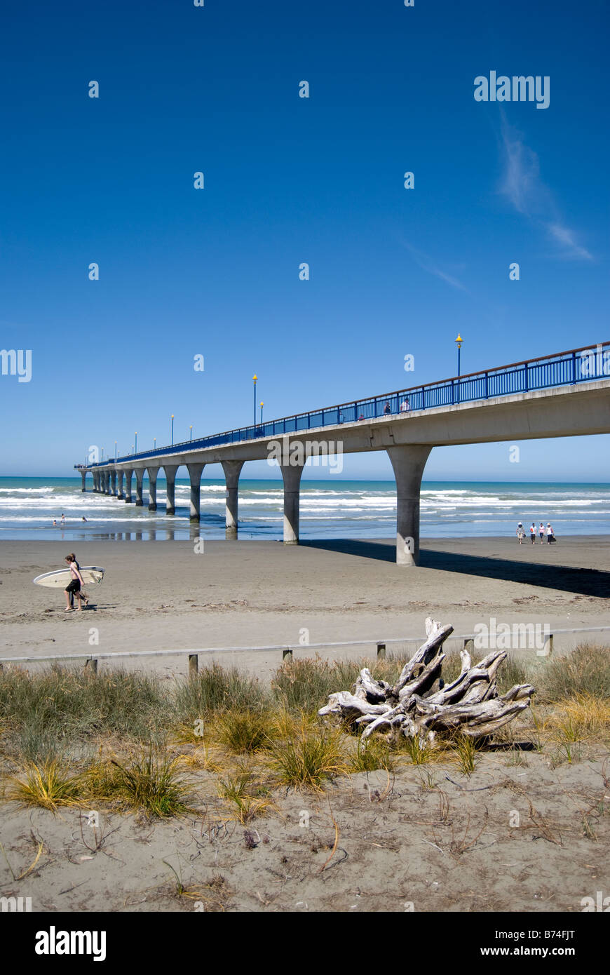 New Brighton Beach und Pier, New Brighton, Christchurch, Canterbury, Neuseeland Stockfoto