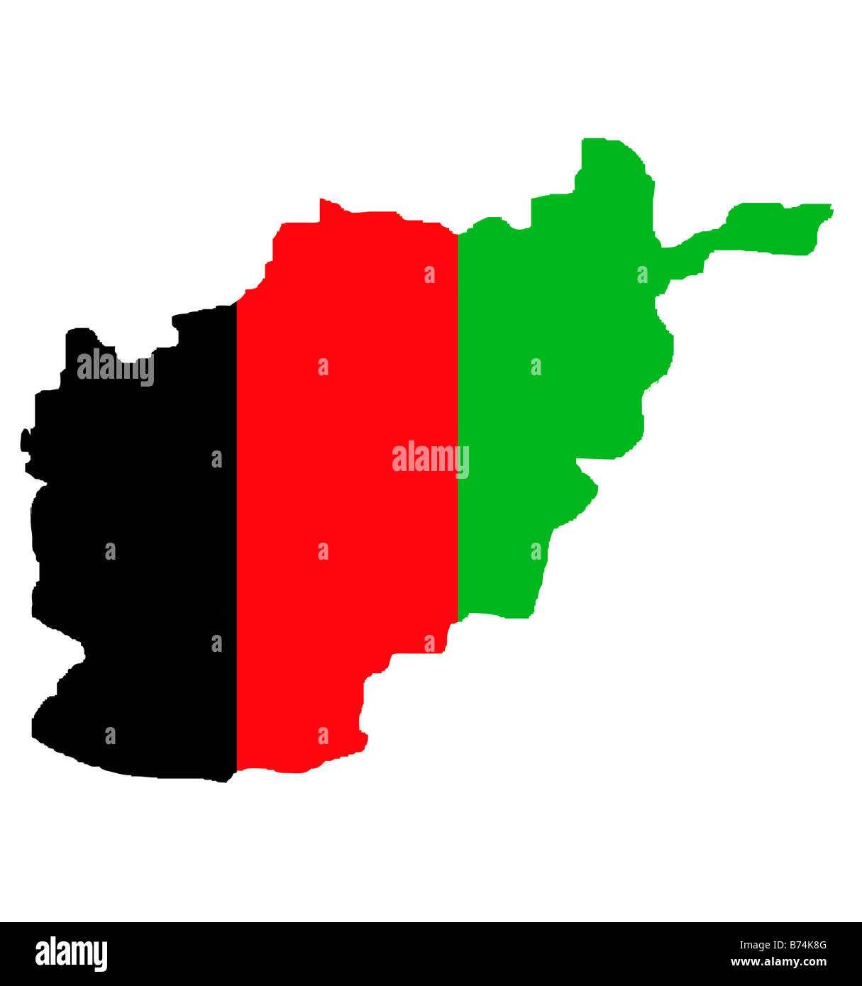 Islamische Republik Afghanistan Karte Gliederung in den Farben der Nationalflagge Stockfoto