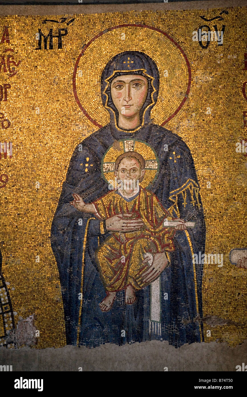 Mosaik von Jungfrau und Kind, Kirche der Heiligen Weisheit, Hagia Sophia, Istanbul, Türkei Stockfoto