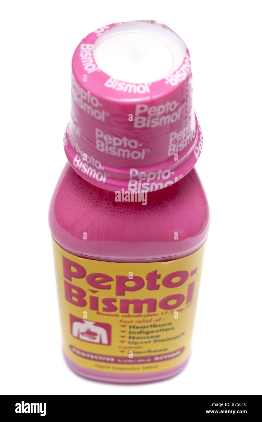 Kunststoff-Flasche rosa Pepto Bismol Verdauungsstörungen Heilmittel Flüssigkeit Stockfoto