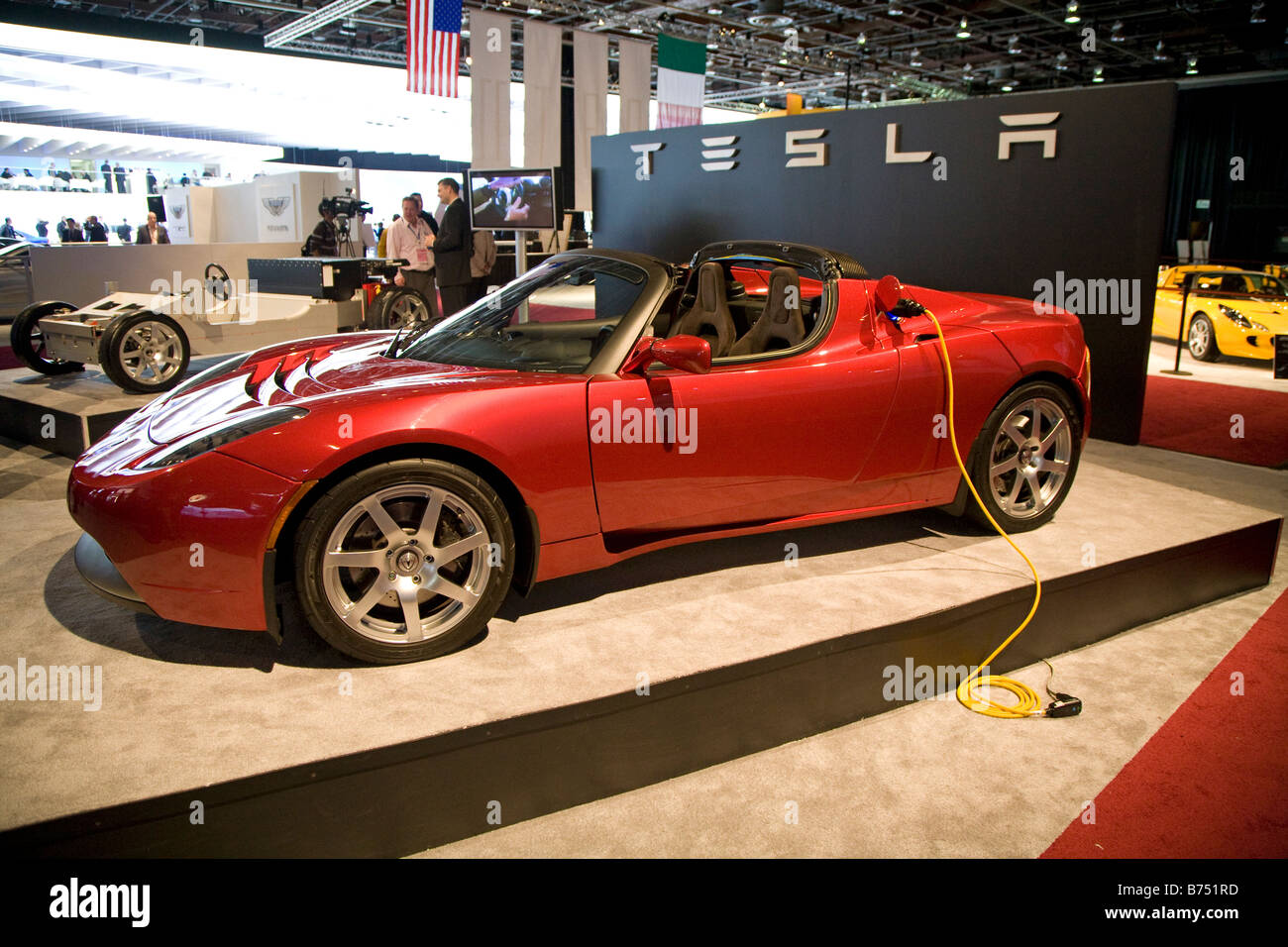 Detroit Michigan der Tesla Roadster Elektroauto auf dem Display auf der North American International Auto Show Stockfoto