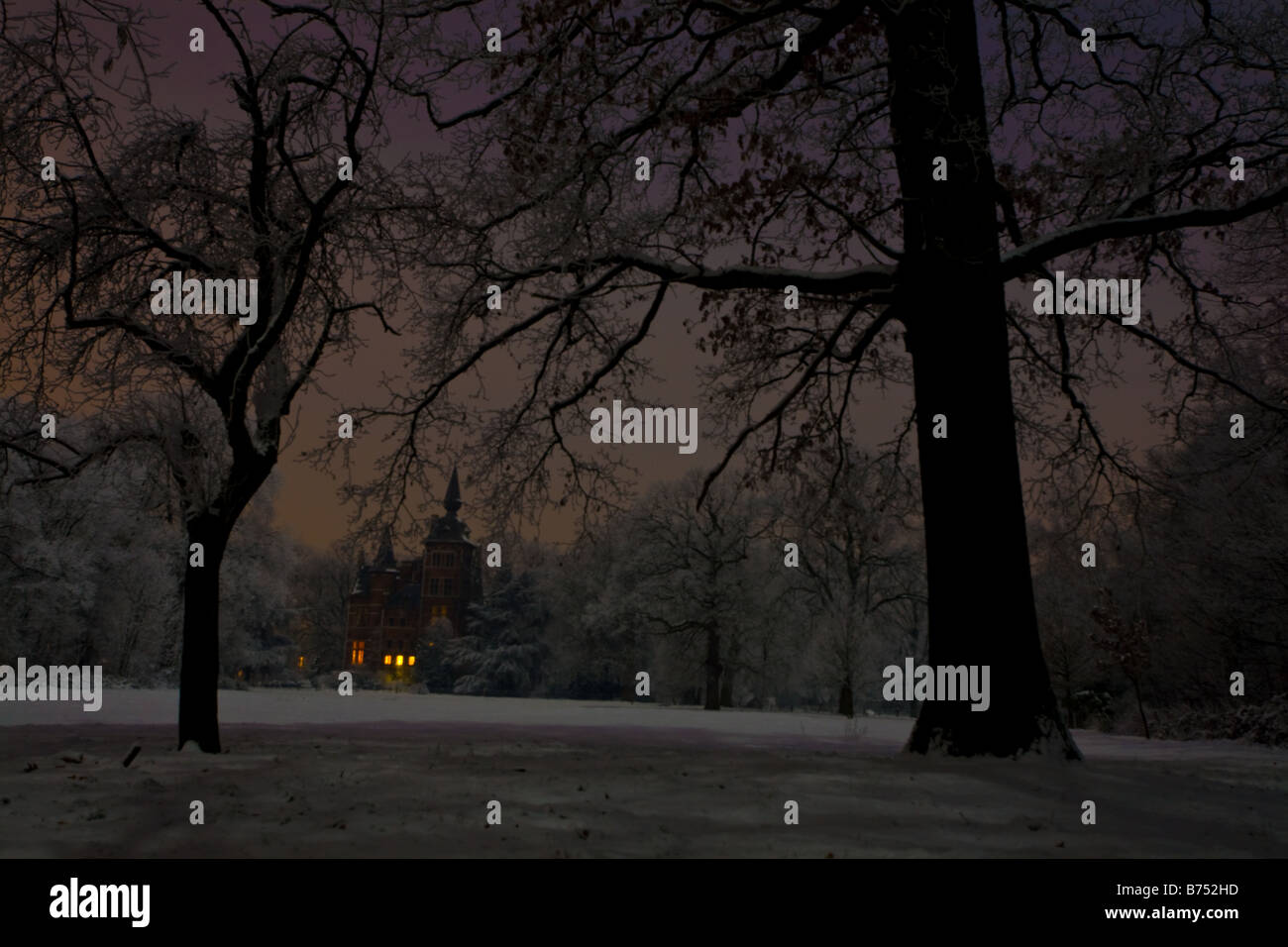 Stock Foto Schneelandschaft im Winter nachts Stockfoto