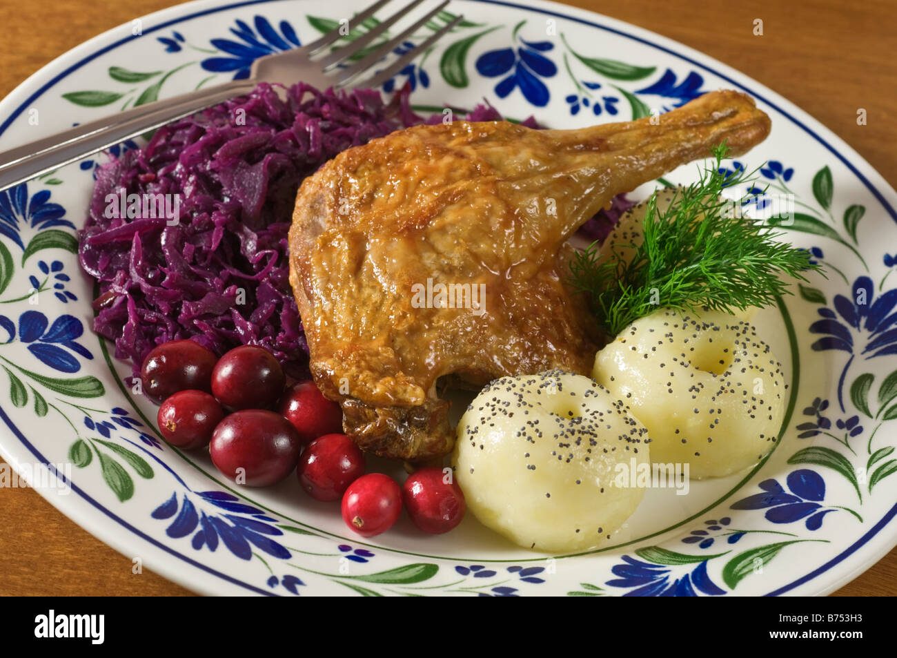 Ente mit Rotkohl polnisches Essen Stockfoto